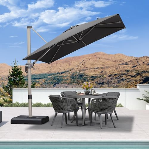 PURPLE LEAF Parasol 2,5 x 2,5 m Aluminium Champagne Rotatif 360°, Gris | Disponible en 5 hauteurs, Protection UPF 50+, Tissu résistant aux UV et anti-décoloration, Avec base en croix, Terrasse