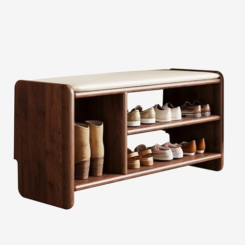 Panca Scarpiera Legno da Ingresso con Seduta Panca Portascarpe Panchina da Interno Panche Spogliatoio Panca Contenitore Camera da Letto Panca Imbottita per Corridoio Soggiorno(Walnut color,100cm/39.4i