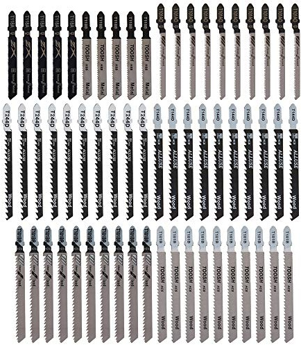 60pcs Contractor Jigsaw Blades,Assorted T-Shank Jig Saw Blades Fits Most Jig Saw Models,Jig Saw Blade Set for Cutting Wood,Plastic,Metal
