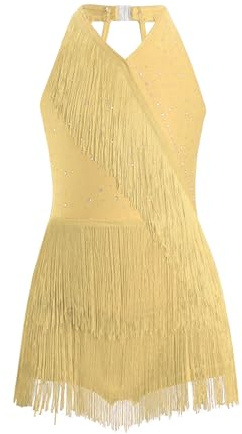 Nyeemya Vestido de Baile para Niñas con Pedrerías Brillantes Vestido de Danza Latina Cuello Halter Disfraz de Bailarina Dancewear 5-16años