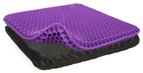 Gel-Sitzkissen, Violett, 50 cm, extra groß, doppelt dick, Stuhlkissen für Bürostuhl, Rollstuhl, Autositz, Couch, Stadionsitzkissen für Steißbein-Schmerzlinderung, kühlende & atmungsaktive Sitzkissen