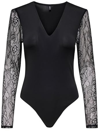 Only Onlsia V-ringad L/S spets body Acc, svart, l, svart, L