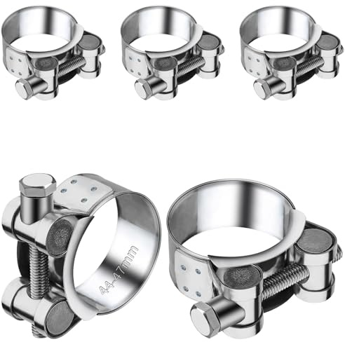 TXXATX T Bolt Hose Clamp 44-47 mm Hose Clip 5 Pieces Exhaust Clamp 304 Stainless Pipe Clamps Band Width 22 mm Adjustable Clips for Water Pipe Gas Pipe Automotive Tube Attachment