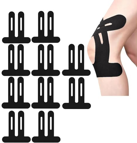 Generisch 10 Stück Sport Tape, Vorgeschnittener Muskelpatch-Knieschoner, Knie Tape Bandage Knie Stabilisierung, Gittertape für Knie, Wasserfestes Elastisches Tape für Knieschmerzen (Black)