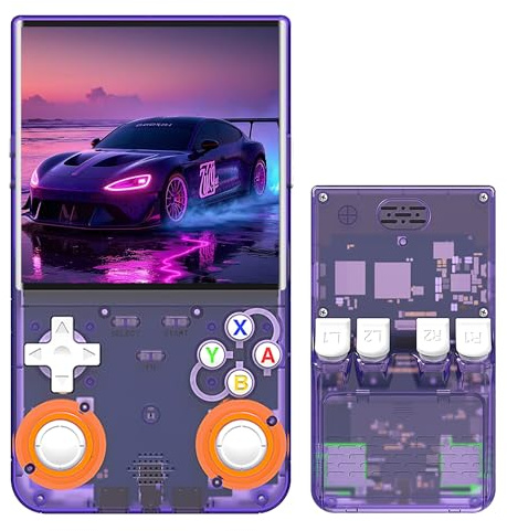R36Ultra console portatile per videogiochi 64G, console di gioco emulatore retro completo con 15000+ giochi retro 20+ emulatori, sistema Linux open source, supporto 2.4G WIFI (viola trasparente)