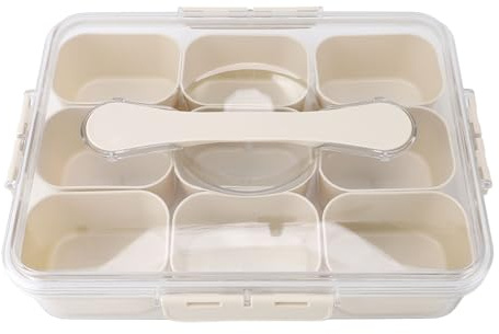 ANKROYU Plastic Seasoning Organizer Box 9 Compartments Sealing Storage Containers with Clear Lid and Handle for Kitchen Camping Travel Food Grade Plastic 31x23 8x7cm