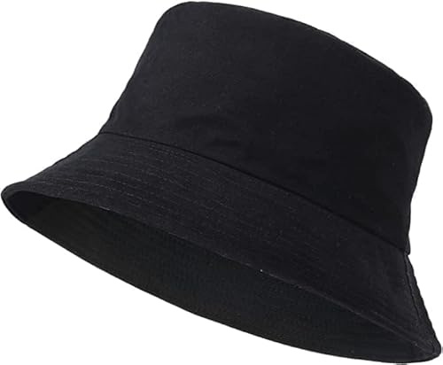 Fischerhüte – schlichter Fischerhut für Damen, Herren, Mädchen oder Jungen, Sonnenhut mit Krempe, für Fußball, Wandern, Angeln, Festival oder Strandurlaub, Einheitsgröße, Schwarz (1 Stück), 46
