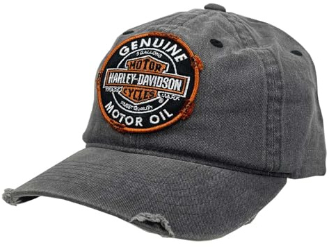 Harley-Davidson Men's Distressed Motor Oil Adjustable Baseball Cap, Washed Gray