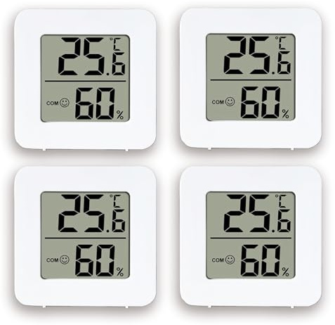 Lot de 4 Thermomètres Hygromètres d'Intérieur Blancs - Thermomètre Chambre Bébé avec Écran LCD - Capteur Précision Température et Humidité - Pour Maison, Bureau et Nursery