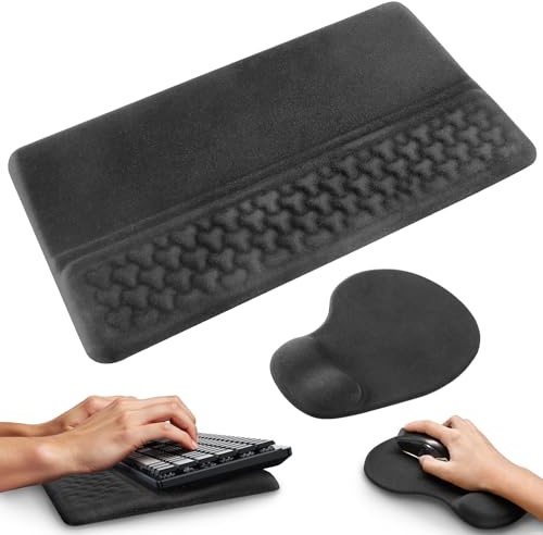JTgugu Ergonomisches Mauspad & Tastatur unterlage mit Handballenauflage | Memory Foam Wrist Rest Set, Rutschfest Ergonomie Maus Handgelenkauflage Gel Mousepad für Büro Computer Tippen Gaming