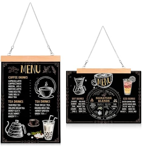 2 PCS A4 Hanging Chalkboard Signs, 20 x 30cm Wall Mounted Chalk Board Acrylic Chalkboards with Chain Hanging Chalk Boards Double-Sided Writing Boards for Office Home Store