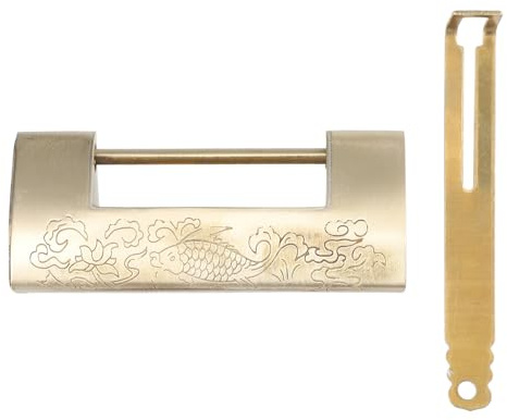 OATIPHO Chinese Antique Padlock Copper Latch 7.5cm Retro Engraved Old-Fashioned Mini Jewelry Box Lock Key Suitable for Suitcase and Wooden Boxes
