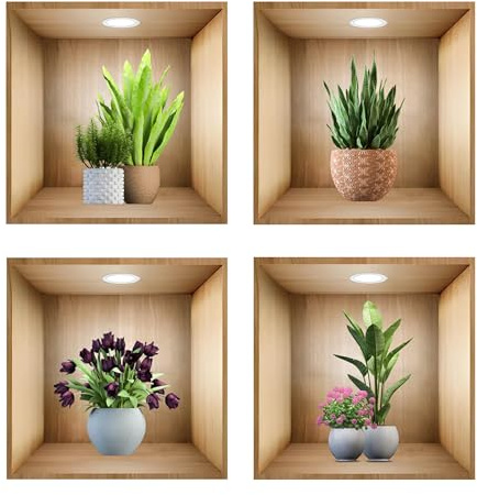 4 Stück Wandtattoo Pflanzen 3D Grüne Pflanze Wandaufkleber 30X 30CM