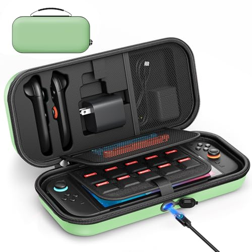 Auarte [Charge à l'intérieur] Étui pour Nintendo Switch 2/OLED/Original, Grand Étui Rigide pour Adaptateur et Joypad Rangement, Sac de Voyage Coques pour Switch Console avec 22 Fentes
