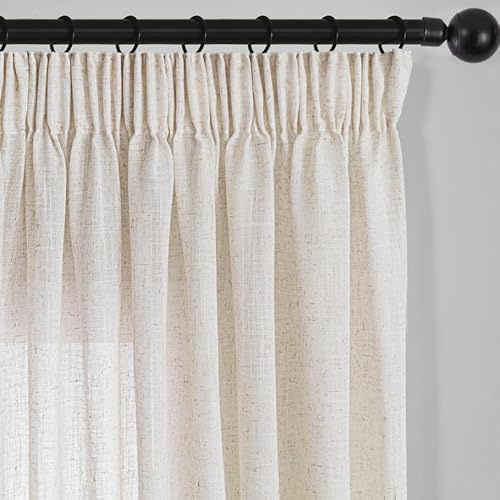 Kurz Vorhänge Küche 160cm Hoch Kräuselband-Landhausstil Vorhang Fenster Beige Leinen Boho Gardinen Wohnzimmer Modern Schlafzimmer Schienensystem Haken Halbtransparent Lichtdurchlässig Deko 2er set