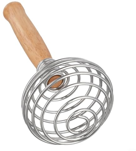 Batidor de acero inoxidable para batir huevos manualmente, batidor de crema de cocina con alambre de acero inoxidable 304 y mango de madera, 17 cm