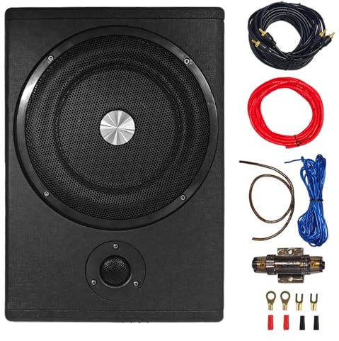 Realdio aktiv subwoofer, ultratunn bilsubwoofer, lämplig för bil/lastbil, med integrerad förstärkare, kan monteras under sätena, maximal effekt 1 500 W, kompakt subwoofer