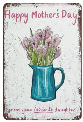 Feliz Día De La Madre Ramo De Tulipanes Cartel De Metal Divertido Cartel De Chapa Resistente Y Duradera Letrero De Lata para Jardín Baño Pub 20X30Cm