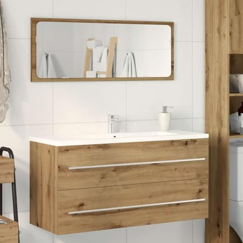 LoogCape Vanity Unit Artisan Oak 100 x 38.5 x 48 cm Wood Composite Wall Mounted Storage Space for Bathroom Furniture Set, Washbasin, Guest Toilet, Order in the Washroom
