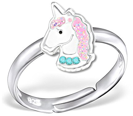Mädchen Ring echt 925 Sterling Silber mit Zirkonia Kinder Fingerring Kristall Glitzer Einhorn Pferd K247 Rosa Türkis
