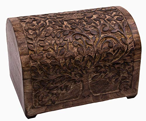 Kunstversteck - Schatztruhe robuste Schatzkiste Holz „Baum des Lebens“, 28 x 20 x 19 cm, massives Mangoholz, in Handarbeit gefertigt