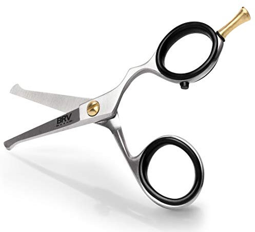 BRV MEN Rounded-Tip Small Trim Scissors for Men 4.2 | High Carbon Stainless Steel | Nose Hair for Men | Professional Grooming Scissors for Beard, Mustache & Ear Hair - RIGHT HANDED (Silver)