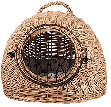 e-wicker24 Cage en Osier, Corbeille, Panier de Transport en Osier Naturel pour Chat et Chien (50 x 40 H:44, Naturel_Beige)