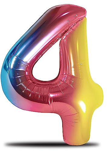 envami® Luftballon Geburtstag XXL Regenbogen Rainbow - Riesen Folienballon in 40 - 101cm Geburtstagsdeko - Ballon Zahl Deko zum Geburtstag - fliegt mit Helium (Zahl 4)
