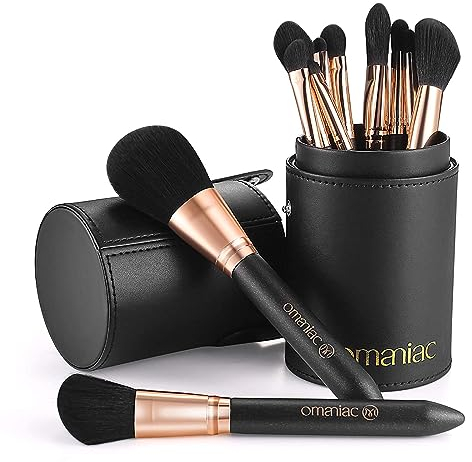 OMANIAC Professional Makeup Brushes Set (12Pcs), Pearl Flash Handles, Comfortable to Hold and Easy to Use. Black Travel Make up Brushes Set with Case
