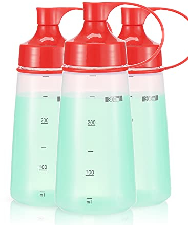 oiununo Squeeze Bottles Wide Mouth - Pack of 3 Condiment Bottle Squeeze BPA free for Chunky Sauces, Resin, Crafts, Condiment Squeeze Bottles 300 ml/10 oz. (Red*3)