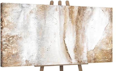 YS-Art Luxus Abstrakt Design Acryl Gemälde auf Leinwand Ästhetik handgemalt Wandbilder Wohnzimmer modern Wohndekor Bilder Büro Gold Beige echte Kunst 160x80 cm