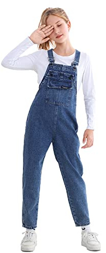 Rolanko Flickor, barn, jeans, hängselbyxor, overall, långa byxor, overall med justerbara hängslen, Blå väska, 13-15 År
