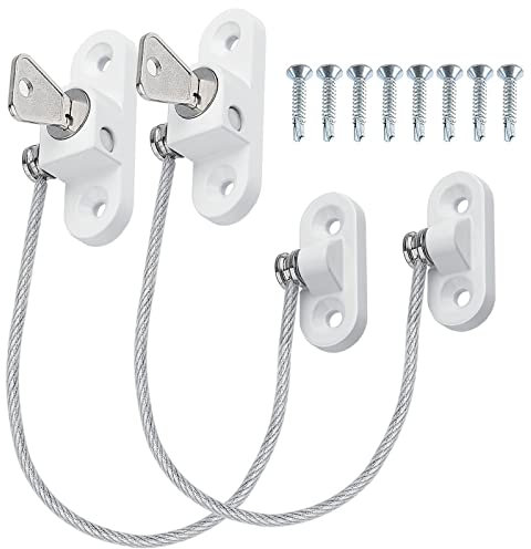 Child Window Safety Locks for UPVC/Wooden Windows 2Pcs Lockable Window Safety Restrictors upvc Window Locking Mechanism for Protection,Anti Theft-20cm Cable Length to 100mm Opening(White)