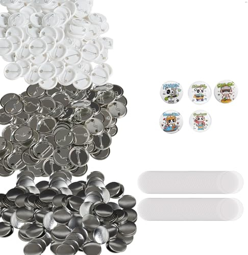 VEVOR 500 Juegos de Piezas de Botón de Pin de Insignia 32mm Kit de Insignias de Pin de Bricolaje 250 Partes Inferiores de Metal y 250 de Plástico Chapas Personalizadas, Máquina NO incluida