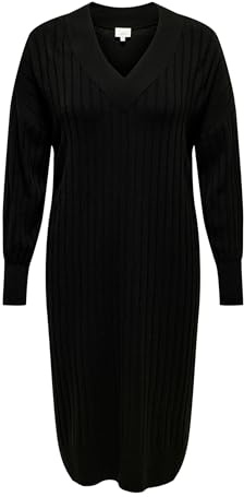 ONLY Carnew Tessa L/S Midi V klänning Noos KNT stickad klänning, svart, L