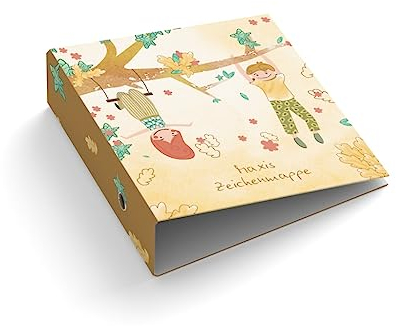 Ringordner gestalten | Ordner | mit Name + Text personalisiert | Spielende Kinder | Zeugnisse | Mit Griffloch | für DIN A4 | 7,4 cm breit | Kinderordner | Zeugnismappe | Blätter