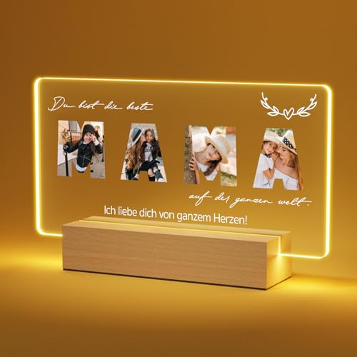 Giftove Personalisierte Mama Geschenk - Led Bilderrahmen Muttertag - Geschenke für Mama zum Muttertag, Geburtstag, Weihnachten von Tochter ＆ Sohn - Muttertagsgeschenk Fotolampe