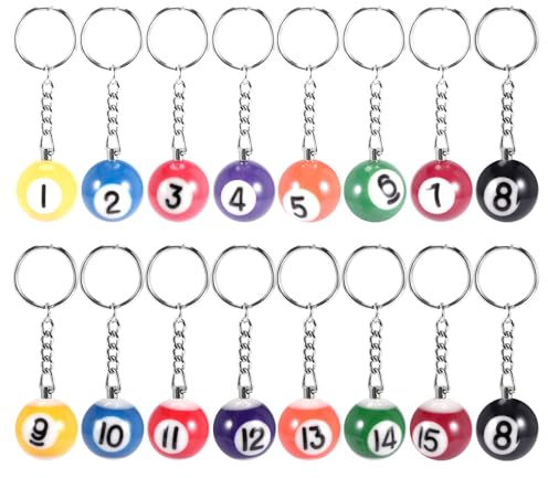 Aboiledy 16 Stück Bunt Billardkugel Schlüsselanhänger, Schlüsselring Keychain, 8 Ball schlüsselanhänger, Billard kreatives schlüsselanhänger Keychain, 25mm, Kunststoff schlüsselanhänger