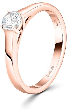 EDELIND Verlobungsring 750 Rotgold GIA Zertifiziert 0,40 Ct Solitär Diamantring Ø 58 mm Goldring für Damen mit Diamanten Brillanten mit Schmuck Geschenkbox