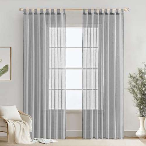 MIULEE Voile Gardine Leineneffekt 2er Set B140 H225 Hellgrau