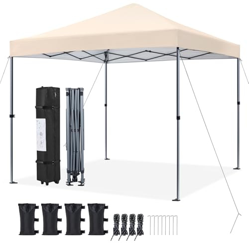 Yaheetech Tonnelle de Jardin Extérieur 3 × 3 M Tente de Camping Pliable avec Sac de Transport Sacs de Sable et Chevilles pour Camping Plage Fête et Foire Beige