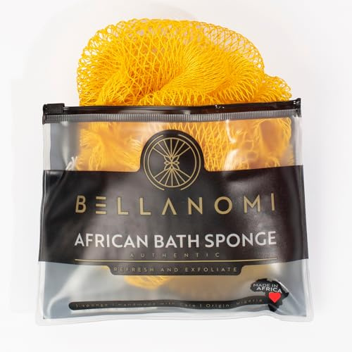 BELLANOMI African Exfoliating Mesh Sponge Authentic Ethically Sourced from Nigeria 45 Long Back Scrubber for Everyday Use Yellow