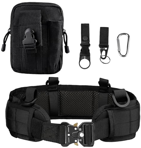 Gunyoo Set di cinture da combattimento Molle Cintura militare tattica Airsoft Fibbia a sgancio rapido regolabile con tasca molle e gancio (Nero)