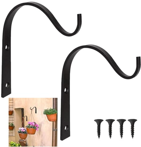 GNAUMORE Pflanzenhalterung Wand Blumenampelhalter,Biegen Wandhaken Laterne,Pflanzenhalterung Wandhalterung,Blumenampel Haken,Schwarz Balkon Wandhaken für Blumenkorb Vogelhäuschen Laterne 2PC