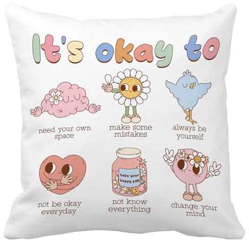 Decorbox OK To Feel All Feel 18x18 Inch Throw Pillow Cover,Emotion Therapist Psychology Counselor Cushion Case,Mental Health Therapy Room Classroom Office Home Teacher Student Kid Gift Soft Pillowcase