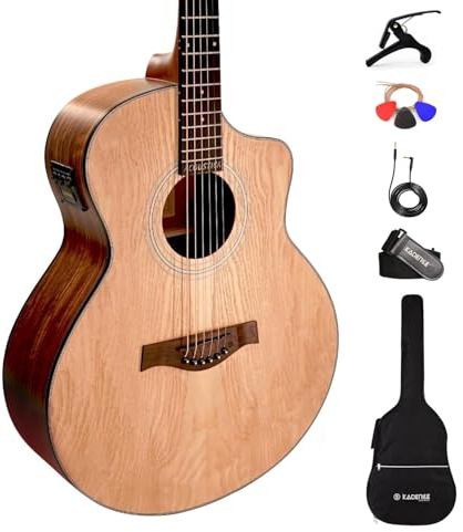 Kadence Electric Acoustic Guitar A06EQN (Ash Wood) - Semi Acoustic Guitar with Pickup, Inbuilt Tuner, Capo, Strings, Picks, Strap, Cable and Padded bag - Electro Guitars for Beginners & Professionals