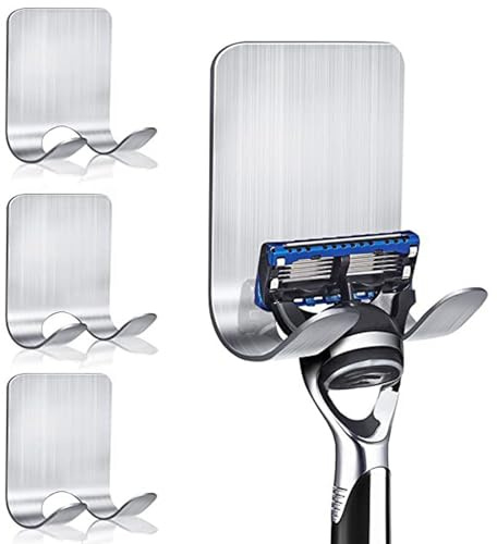 XINCHENG 3Pcs Razor Holder for Shower, Stainless Steel Razor Holder Hooks, Self Adhesive Hooks for Bathroom Kitchen to Organize Loofah Robe Towel Plug Coat