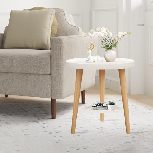DOKKOME Beistelltisch Klein 2 Ebene Sofatisch Rund Tisch Akzenttisch für Wohnzimmer Couchtisch Kaffeetisch Nachttisch für Wohnzimmer Schlafzimmer Kinderzimmer Balkon Garten Badzimmer