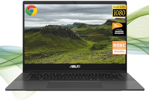 ASUS Chromebook Laptop Computer, 14 FHD Chromebooks Laptops, MediaTek, 4GB RAM, 192GB Storage(64GB SSD+ 128GB Card), Webcam, Bluetooth, Wi-Fi 6, Chrome OS, RK Bundle, Back to School&College