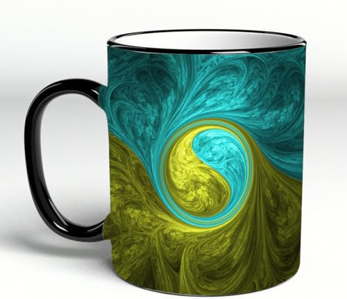 YOIUE Funny Coffee Mug - 11Oz Cups 330ml - Colored Mug Cup - Gift for Birthday,Work,Office,Spiers, Zen Eastern Spiral Psychedelic Figure with Sunny Side Asian Ethnic, Bl,White Printed Coffee Cupgift